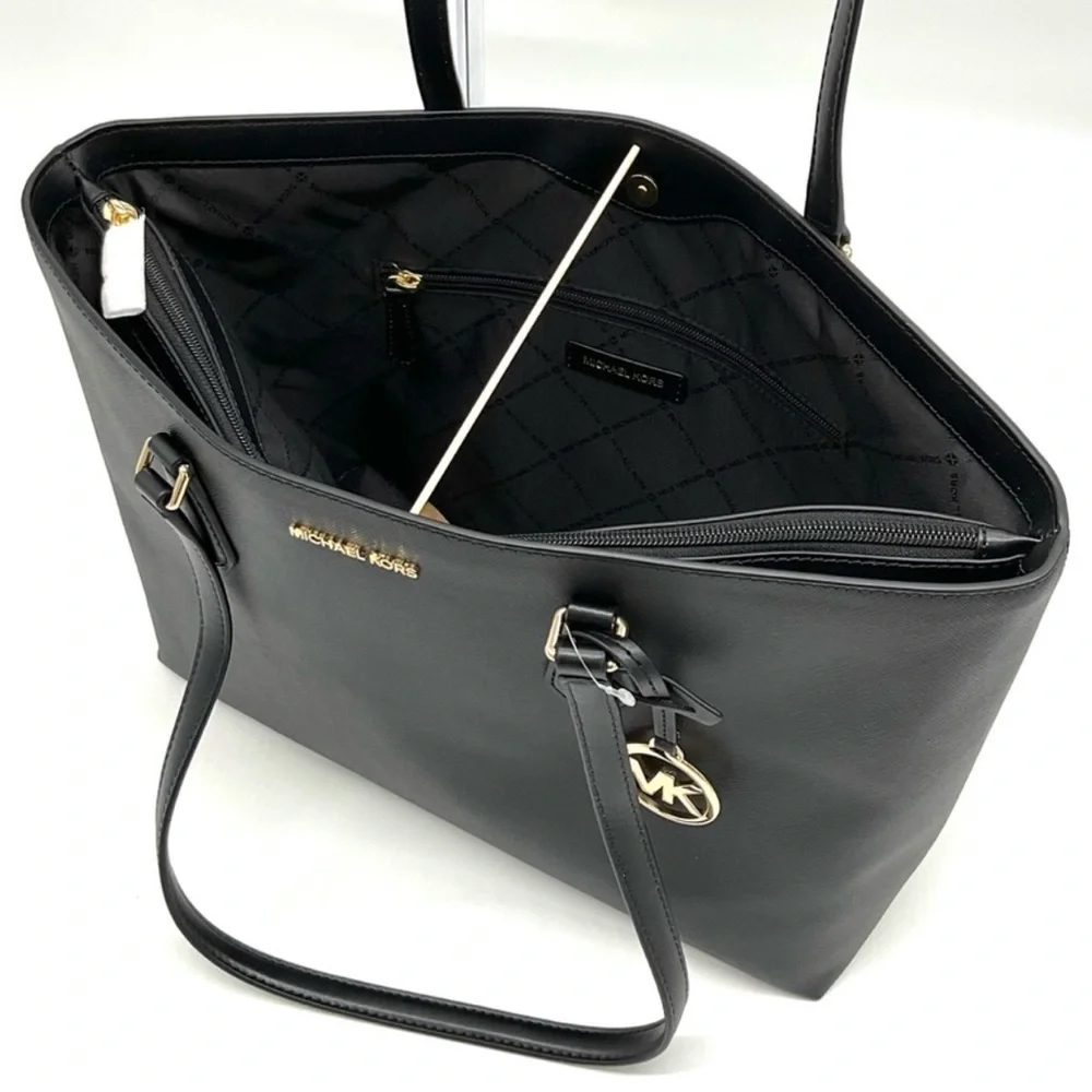Michael Kors Bag Large Sheila Mf Tote Bag & Large Trifold Wallet Black/Gold - Picture 7 of 14